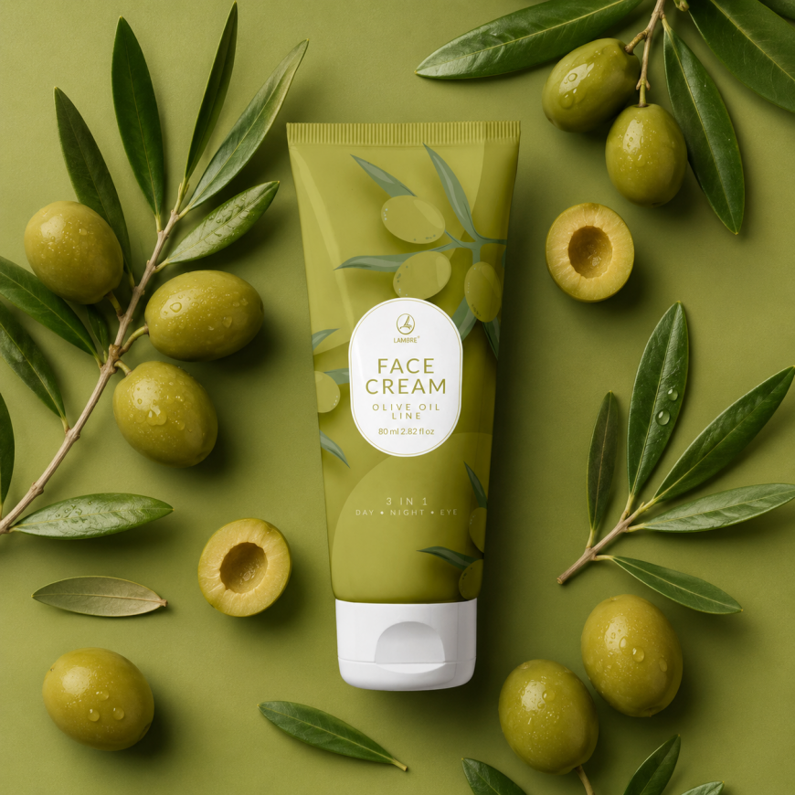 Face Cream Olive Oil Line, крем для обличчя 3 в 1: день, ніч і зона навколо очей, 80 мл