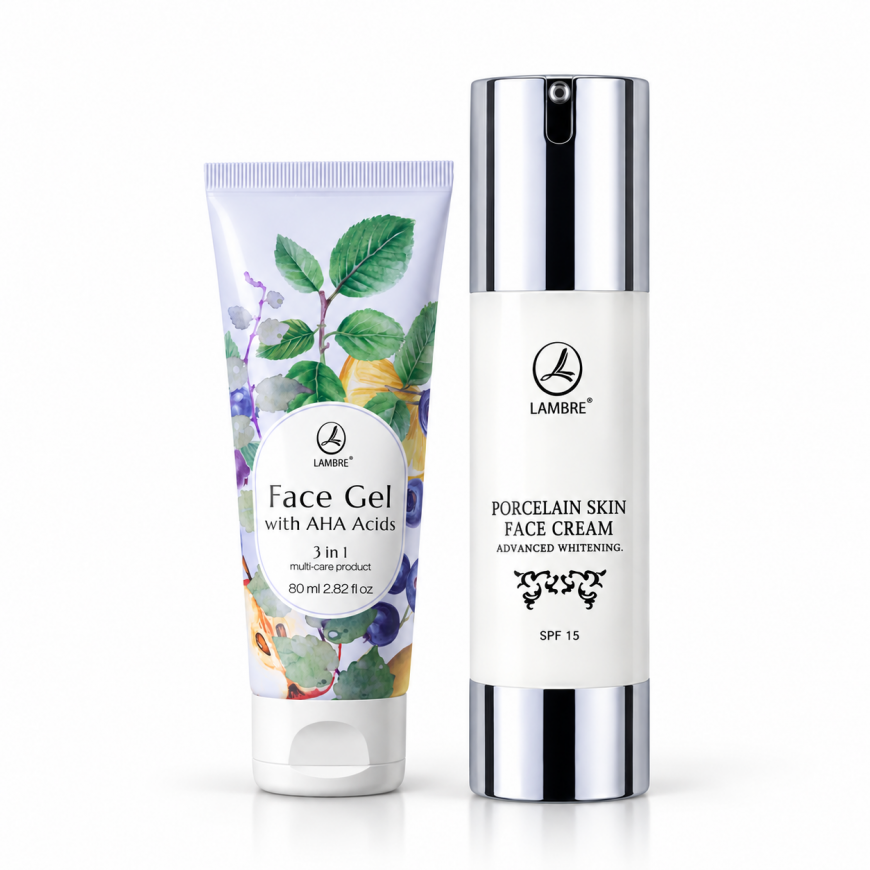 Набор Крем отбеливающий для лица PORCELAIN SKIN SPF 15 50 ml + Гель очищающий для лица с АНА-кислотами 3 в 1 PURE THERAPY FACE CLEANSER 3 IN 1 80 ml