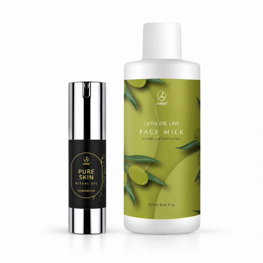Набір Омолоджуюча олія для обличчя та шиї Pure Skin Ritual Oil +Молочко для зняття макіяжу OLIVE OIL MILK 250 ml